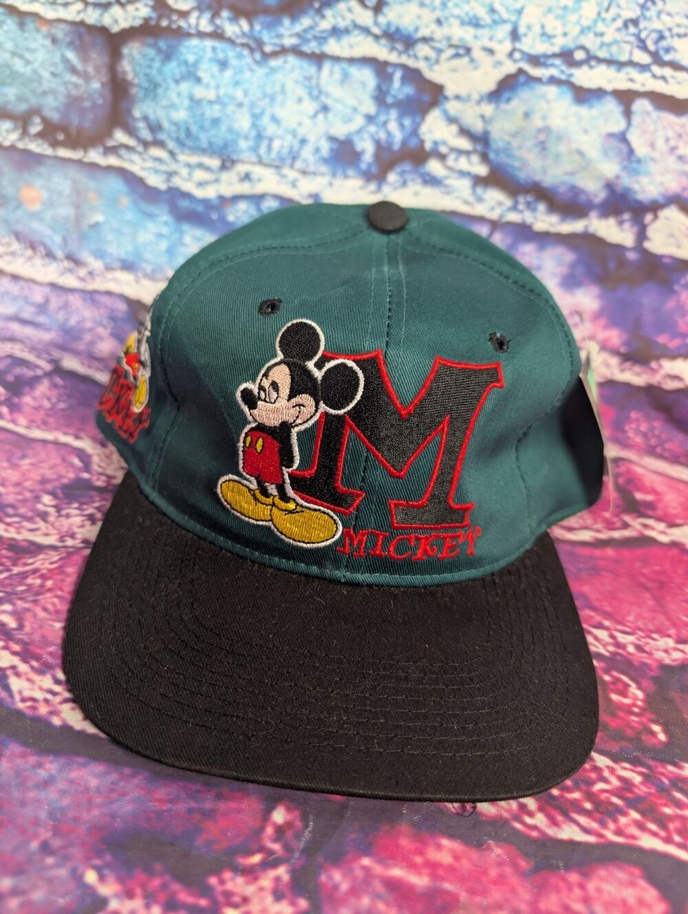 Vintage Mickey Unlimited Disney Snapback Hat Black Green Sherry Mfg 90s Mouse